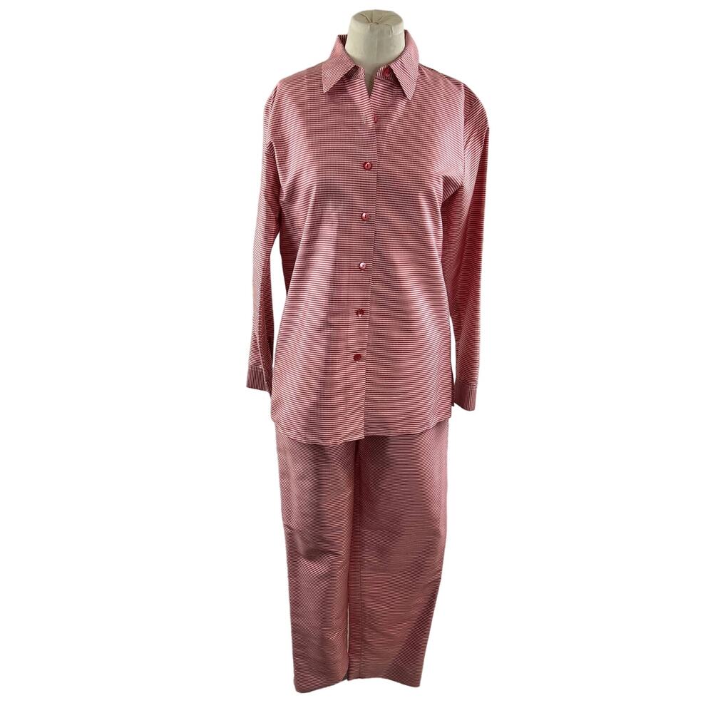 VTG Sutton Studio Red White Gingham Plaid Silk 2-Pc Set Button-Down Pants S 4/6